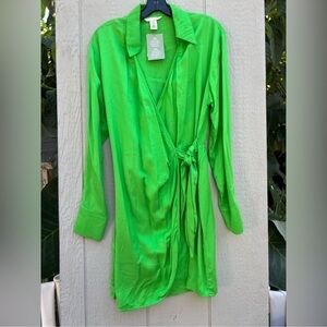 NWT H&M wrap lime green long sleeve dress